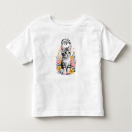 ハッピーイースターグレー虎猫と花 トドラーTシャツ