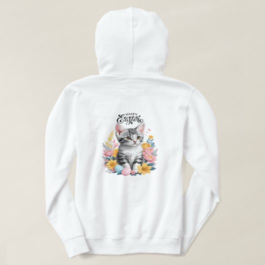 ハッピーイースターグレー虎猫と花 パーカ (デザイン裏面)