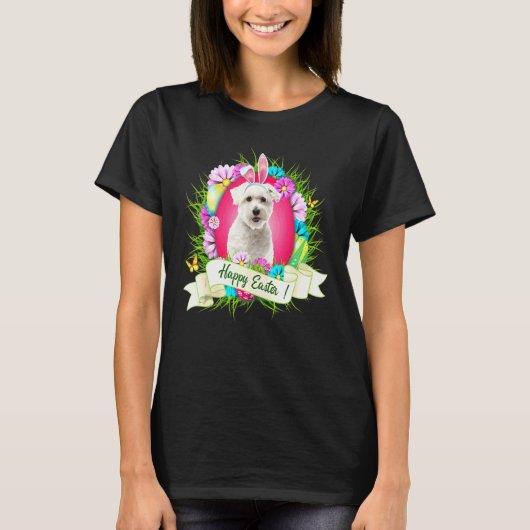 ハッピーイースターケアンテリアバニー耳の卵を着て Tシャツ (正面)
