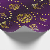 ハッピーイースターゴールデンエッグと蝶パープル ラッピングペーパー (角)