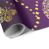 ハッピーイースターゴールデンエッグと蝶パープル ラッピングペーパー (ロールコーナー)
