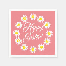 ハッピーイースターサンゴのスクリプトかわいいデイジー陽気 スタンダードカクテルナプキン