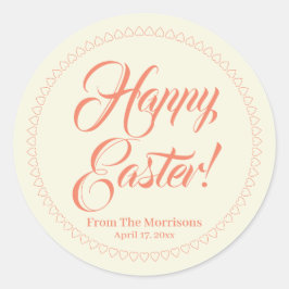 ハッピーイースターサーモンクリームハートカスタムスクリプト ラウンドシール