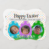 ハッピーイースターシンプルフォトフラワーエッグx3カード 招待状 (正面/裏面)