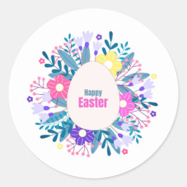 ハッピーイースターシール(卵と花のまわりに) ラウンドシール