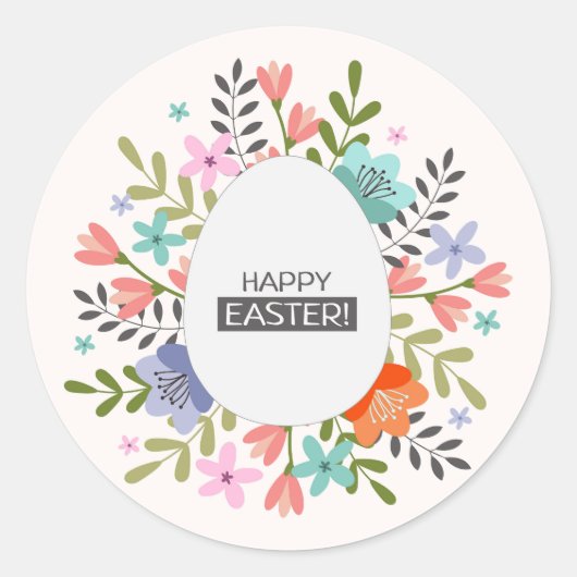ハッピーイースターシール（卵と花） ラウンドシール (正面)