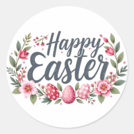 ハッピーイースターシール（卵と花） ラウンドシール