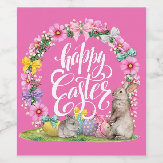 ハッピーイースタースクリプトフローラピンクイースターバニー卵 ワインラベル (シングルラベル)