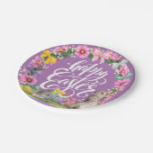 ハッピーイースタースクリプトフローララベンダーイースターバニー ペーパープレート (アングル)