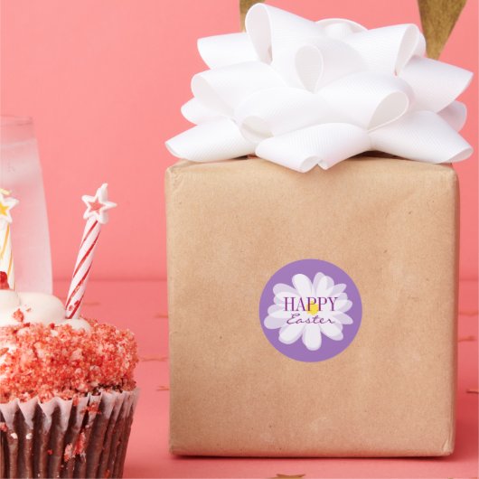 ハッピーイースターステッカーかわいいデイジー花 ラウンドシール (パーティー)