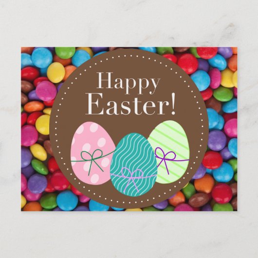ハッピーイースタースマートなチョコレートキャンディレインボー シーズンポストカード (正面)