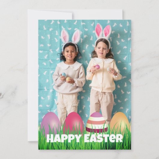 ハッピーイースタースモダンクリプト写真ホリデーカード サンキューカード (正面)