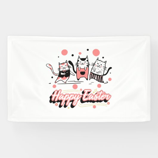 ハッピーイースタースリーキャットバニー子猫子猫 横断幕 (横)