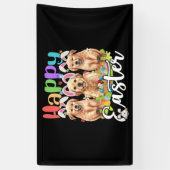 ハッピーイースタースリーゴールデンレトリバーバニーを着て 横断幕 (縦)