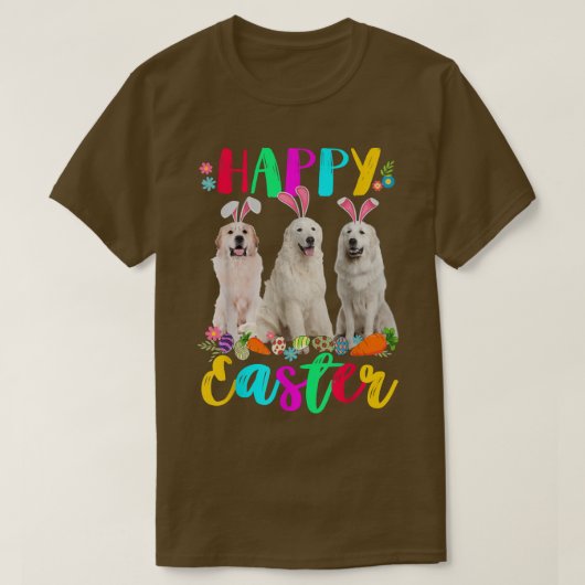 ハッピーイースタースリーピレネーBunny耳の卵を着て Tシャツ (デザイン正面)