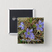 ハッピーイースターソフトブルー肝草花ボタン 缶バッジ (正面&裏面)