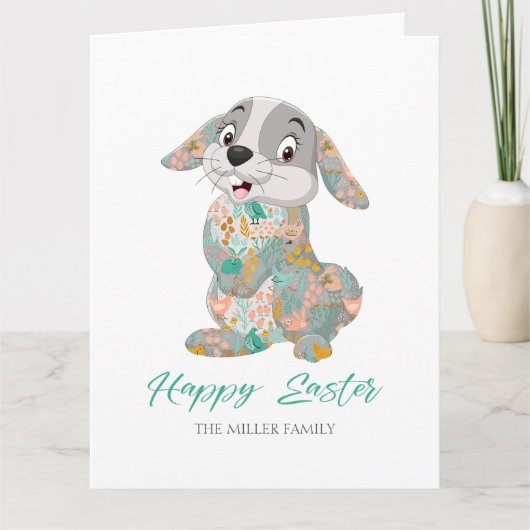 ハッピーイースタータイポグラフィキュートバニー カード (正面)