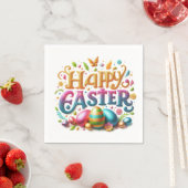 ハッピーイースタータイポグラフィグリッター スタンダードカクテルナプキン (インサイチュ)