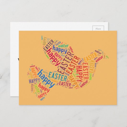ハッピーイースタータイポグラフィドヴパステルオレンジ シーズンポストカード (正面/裏面)
