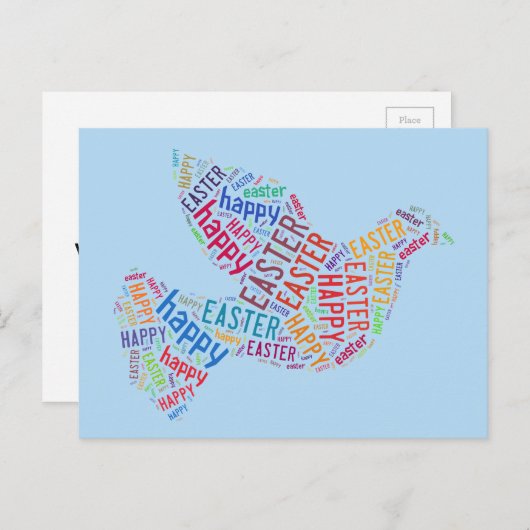 ハッピーイースタータイポグラフィドーブ春ブルー シーズンポストカード (正面/裏面)