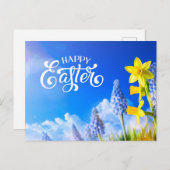 ハッピーイースターダッフォジルス、春フラワーブルーフローラ ポストカード (正面/裏面)