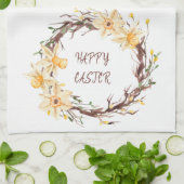 ハッピーイースターダフォジルフローラリース キッチンタオル (折り畳み)