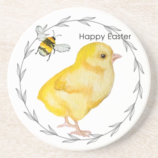 ハッピーイースターチキンと春の花 コースター (正面)