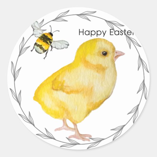 ハッピーイースターチキンと春の花 ラウンドシール (正面)