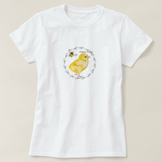ハッピーイースターチキンと春の花 Tシャツ (デザイン正面)