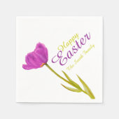 ハッピーイースターチューリップパープル春名紙ナプキン スタンダードカクテルナプキン (正面)