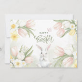 ハッピーイースターチューリップ、ダフォジルとイースターバニー シーズンカード (正面)
