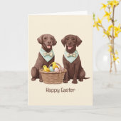 ハッピーイースターチョコレートラブラドールレトリエバードッグ カード (黄色い花)