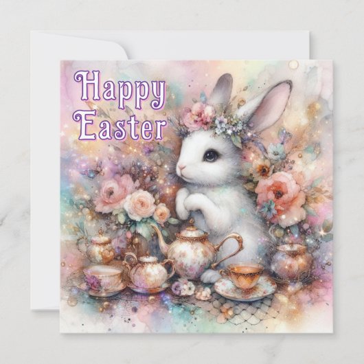 ハッピーイースターティータイムジョイとフローラバニー シーズンカード (正面)