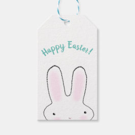 ハッピーイースターティール（緑がかった色）かわいいイースターバニーカスタムスクリプト ギフトタグ