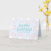 ハッピーイースターティール（緑がかった色）ホワイトかわいいバニーパーソナライズされた カード (黄色い花)
