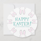ハッピーイースターティール(緑がかった色)ホワイトカスタムカワイブニーおもしろい シーズンカード (正面)