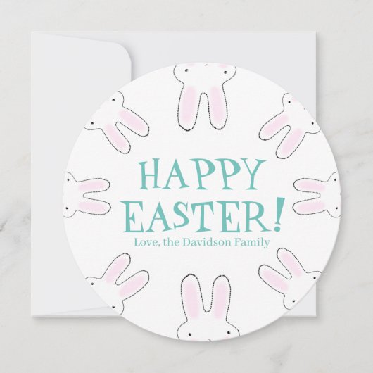 ハッピーイースターティール(緑がかった色)ホワイトカスタムカワイブニーおもしろい シーズンカード (正面)