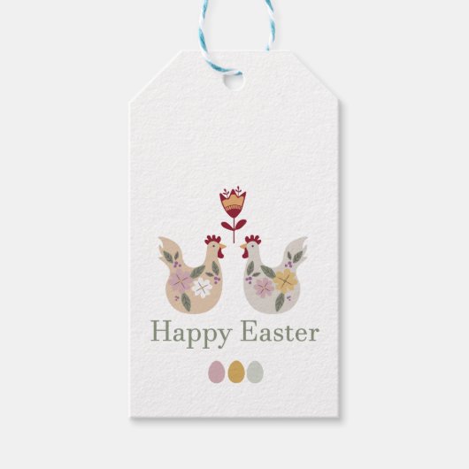 ハッピーイースターテンプレート卵、花、鶏肉 ギフトタグ (正面)