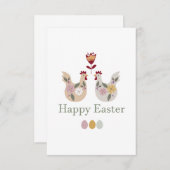 ハッピーイースターテンプレート卵、花、鶏肉 サンキューカード (正面/裏面)
