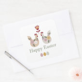 ハッピーイースターテンプレート卵、花、鶏肉 スクエアシール (封筒)