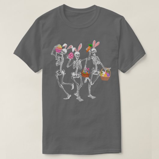 ハッピーイースターデイおもしろい踊りスケルトンバニーメン  Tシャツ (デザイン正面)