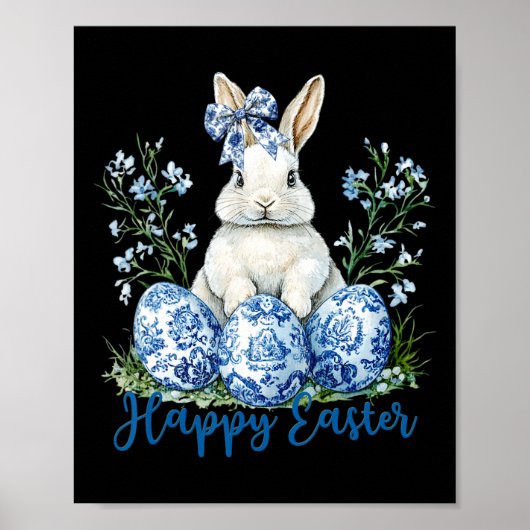 ハッピーイースターデイかわいい卵バニー祝女性キ ポスター (正面)