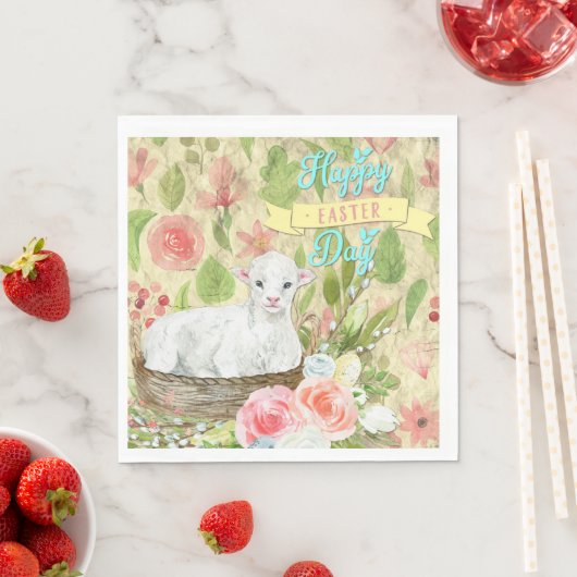 ハッピーイースターデイと子羊 スタンダードランチョンナプキン (インサイチュ)