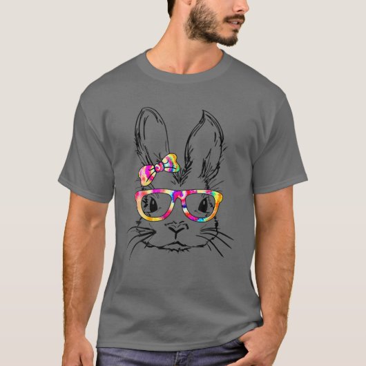ハッピーイースターデイキュートバニーラビット顔絞り染めGl Tシャツ (正面)
