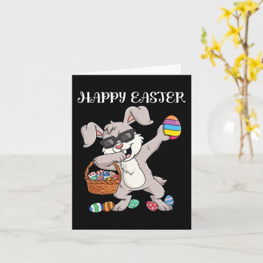 ハッピーイースターデイダビングラビットエッグトドルボーイズ カード (黄色い花)