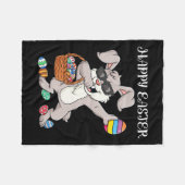 ハッピーイースターデイダビングラビットエッグトドルボーイズ フリースブランケット (正面(横))