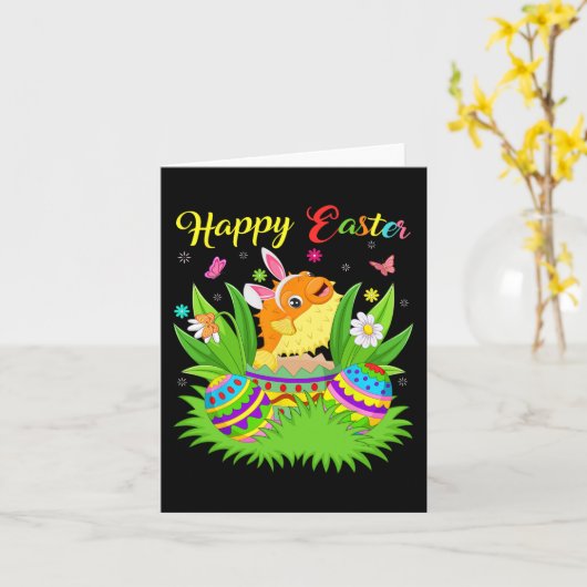 ハッピーイースターデイフグ魚おもしろいイースターバニーエッグ カード (黄色い花)