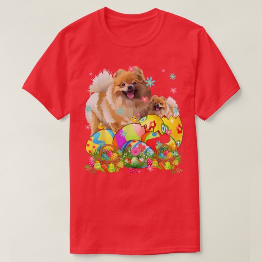 ハッピーイースターデイポメラニア犬イースターエッグドッグL Tシャツ (デザイン正面)