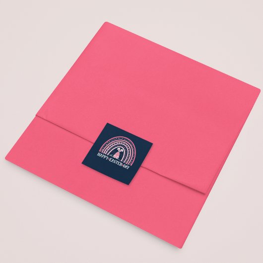 ハッピーイースターデイレインボーキュートバニーデザイン スクエアシール