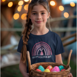 ハッピーイースターデイレインボーキュートバニーデザイン Tシャツ